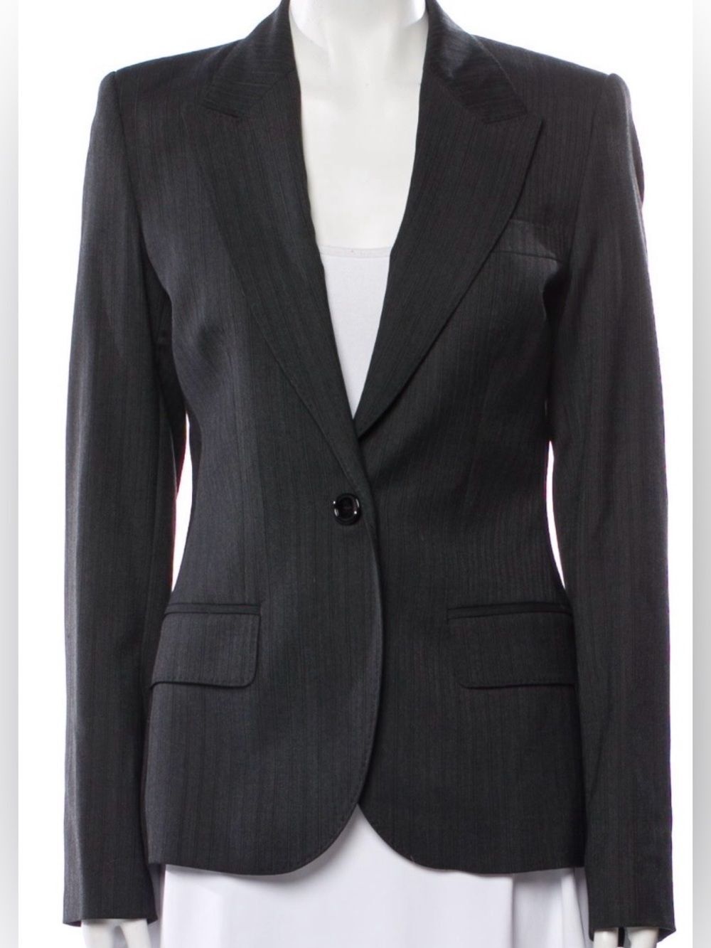 Dolce Gabbana D&G Wool Cashmere Pinstripe Blazer Charcoal Gray Sz 6 42 IT Luxury